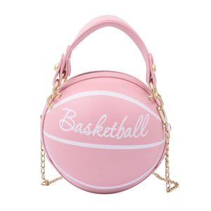 NEW Pink Faux Leather Basketball Crossbody Bag with Double Handle Drop